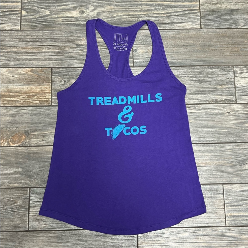 FIT-ish Tank Top XL X-Large Treadmills & Tacos Racerback Workout Gym Running Top